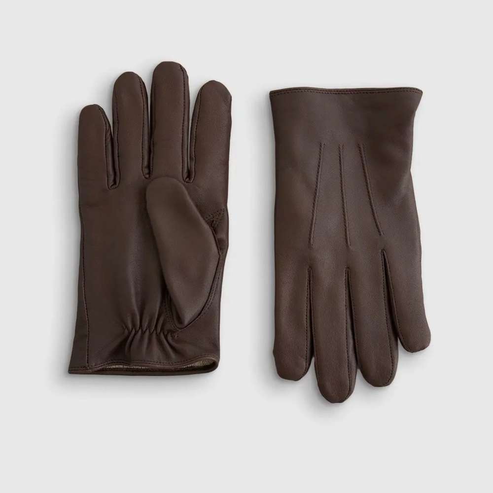 Quince Cashmere Lined Leather Gloves in Chocolate Size Large 625